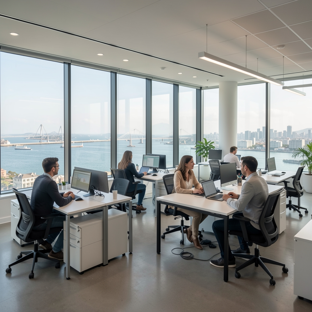 Global VLAN technology and advisory professionals working together in a modern office environment