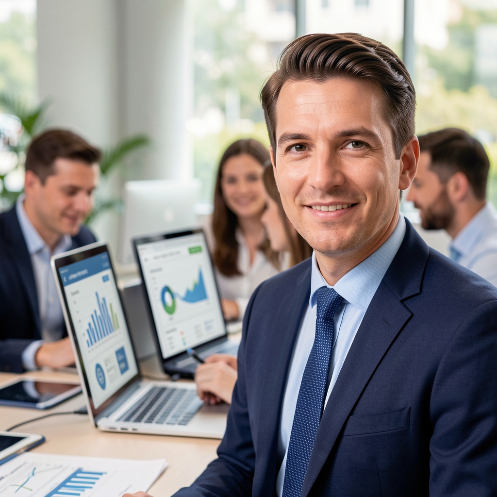 Financial technology specialists reviewing compliance, governance, and operational reporting information